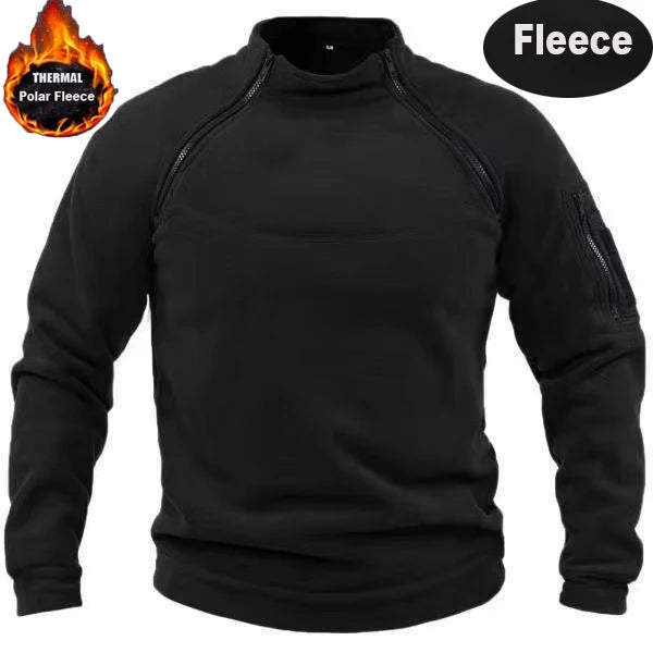 Men's Tactical Outdoor Fleece Jackets Cargo Zippers Pullover Mock Neck Windproof Coat Thermal Hiking Camping Climbing Sweatshirt