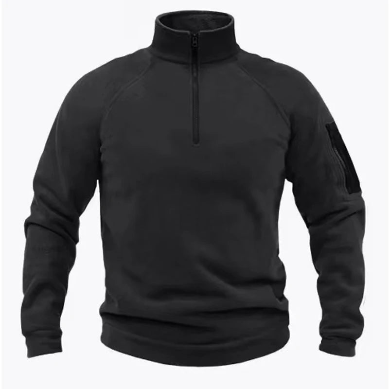 Men's Tactical Outdoor Fleece Jackets Cargo Zippers Pullover Mock Neck Windproof Coat Thermal Hiking Camping Climbing Sweatshirt