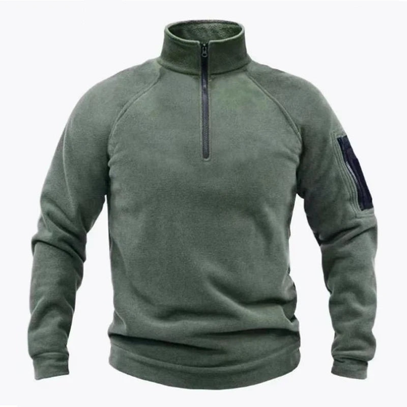 Men's Tactical Outdoor Fleece Jackets Cargo Zippers Pullover Mock Neck Windproof Coat Thermal Hiking Camping Climbing Sweatshirt