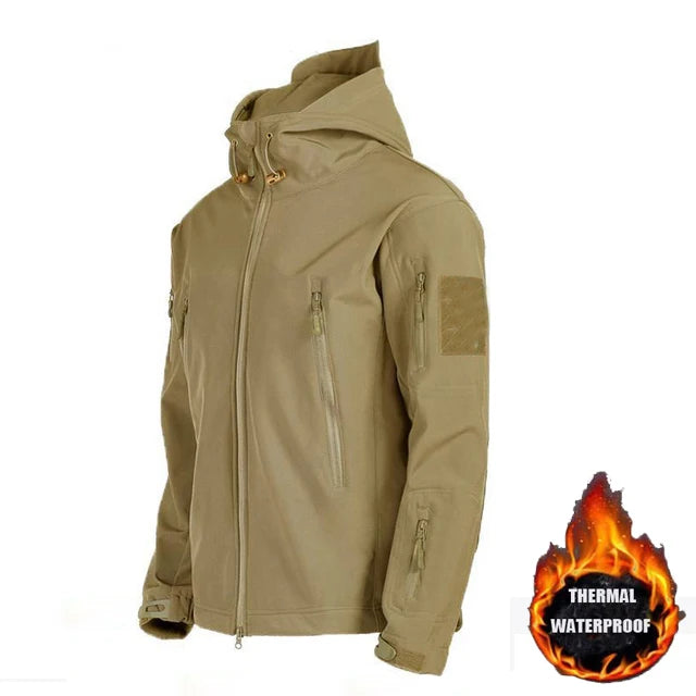 Men's Military Tactical Winter Autumn Warm Softshell Fleece Hood Cargo Jackets Camping Hiking Climbing Hunting Fishing Outdoor
