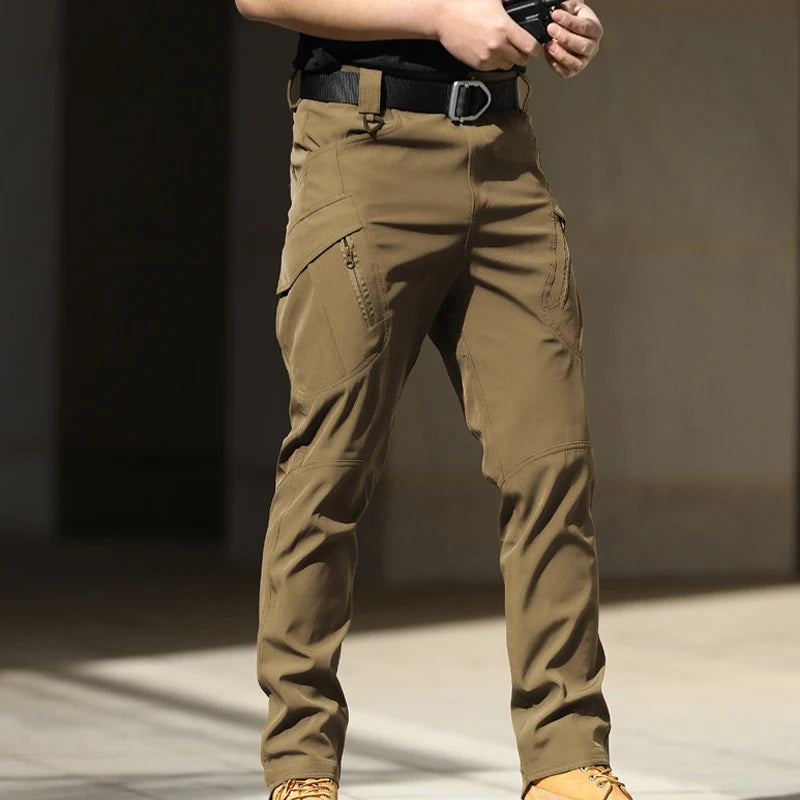 Mens Spring Autumn Running Climbing Trekking Sharkskin Elastic Hiking City Cargo Pants Hunting Camping Tatical Military Trousers