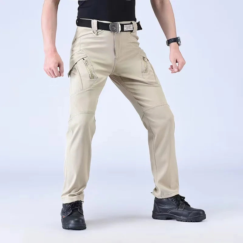 Mens Spring Autumn Running Climbing Trekking Sharkskin Elastic Hiking City Cargo Pants Hunting Camping Tatical Military Trousers