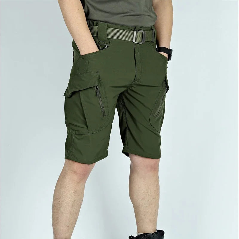 Men Summer Softshell Elastic Short Pants Multi-Pockets Tactical Cargo Military Hiking Camping Climbing Casual Trousers Sportwear