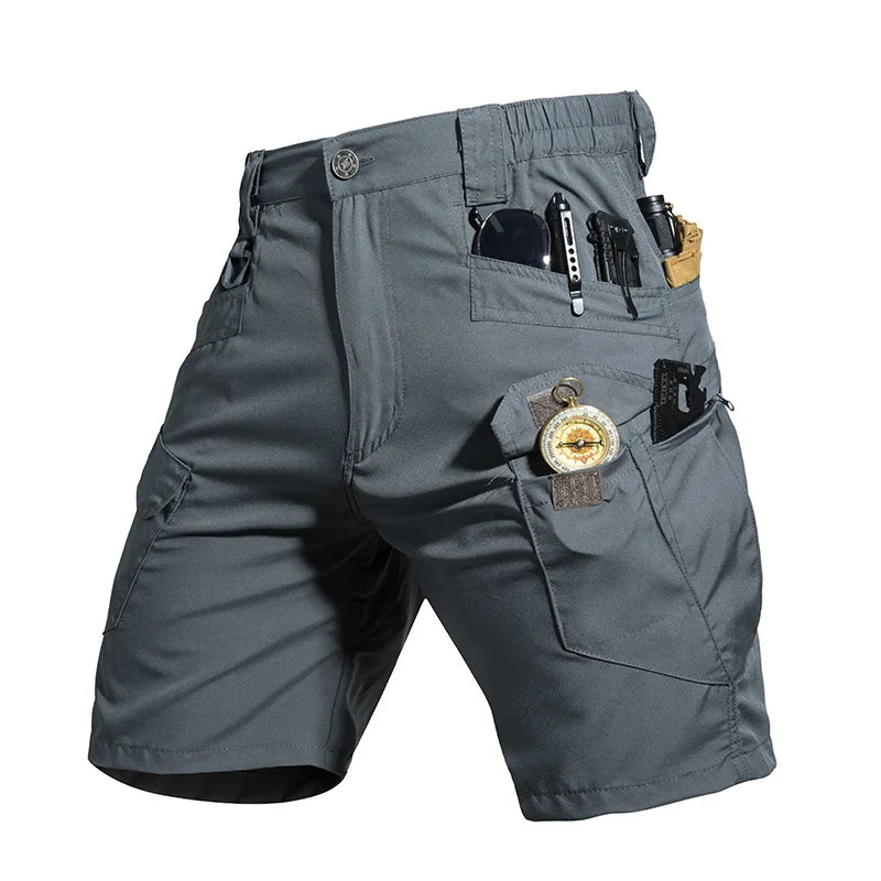 Men's Summer Softshell Elastic Short Pants Fitness Tactical Cargo Military Hiking Camping Climbing Casual Trousers Sportwear