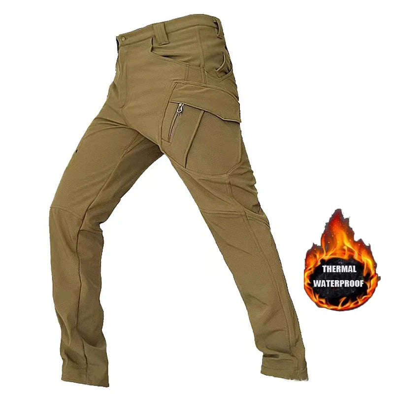 Men Military Autumn Winter Sharkskin Elastic Camping Hiking Trekking Climbing Hunting Pants Outdoor Tactical Cargo Trousers