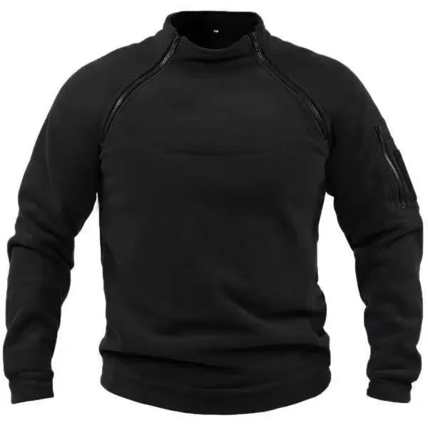 Men's Tactical Outdoor Fleece Jackets Cargo Zippers Pullover Mock Neck Windproof Coat Thermal Hiking Camping Climbing Sweatshirt