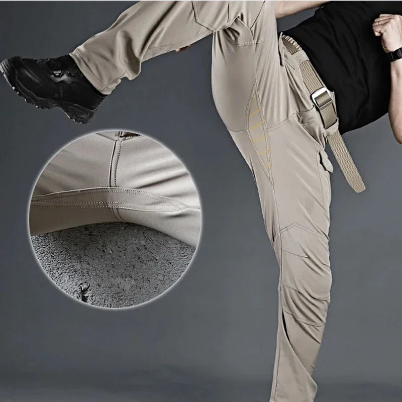 Mens Spring Autumn Running Climbing Trekking Sharkskin Elastic Hiking City Cargo Pants Hunting Camping Tatical Military Trousers