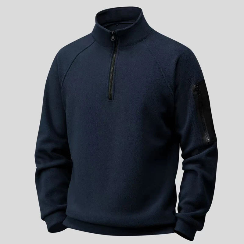 Men's Tactical Outdoor Fleece Jackets Cargo Zippers Pullover Mock Neck Windproof Coat Thermal Hiking Camping Climbing Sweatshirt