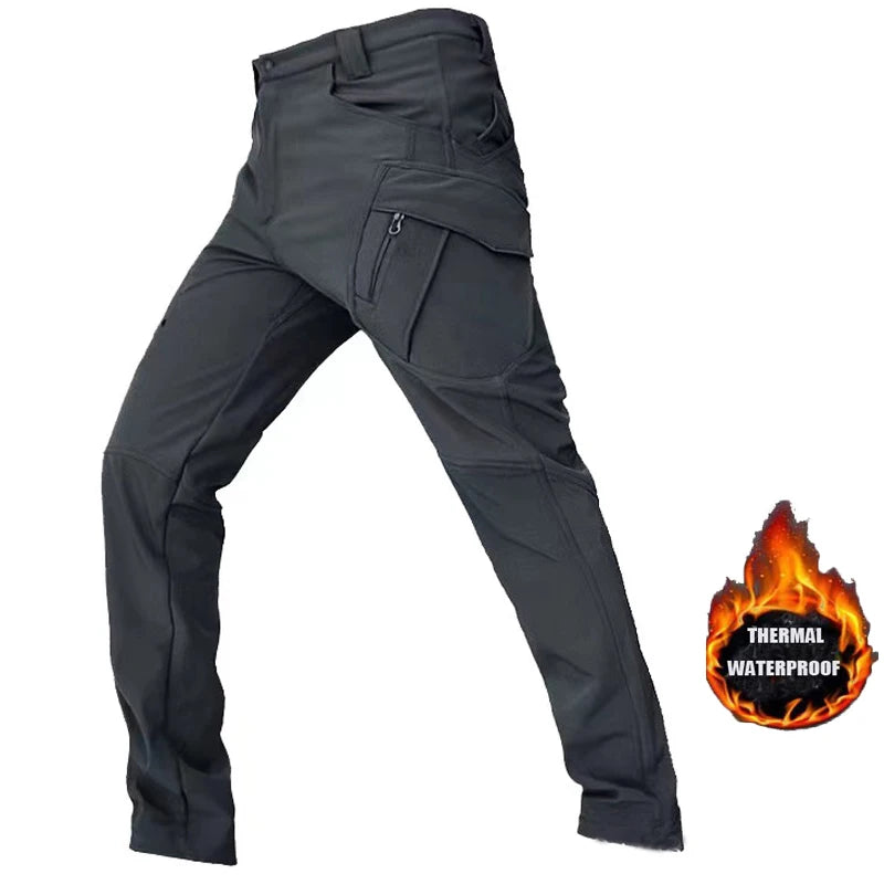 Men Military Autumn Winter Sharkskin Elastic Camping Hiking Trekking Climbing Hunting Pants Outdoor Tactical Cargo Trousers
