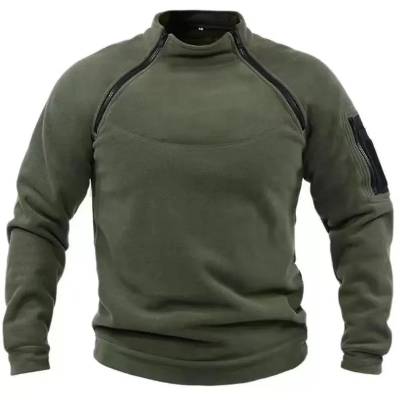 Men's Tactical Outdoor Fleece Jackets Cargo Zippers Pullover Mock Neck Windproof Coat Thermal Hiking Camping Climbing Sweatshirt