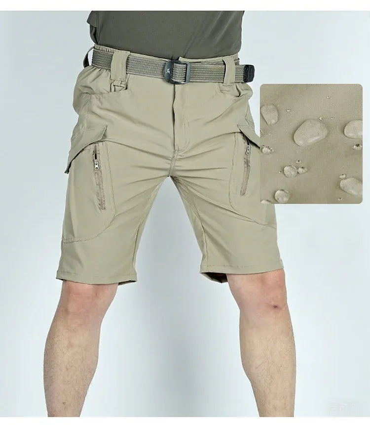 Men Summer Softshell Elastic Short Pants Multi-Pockets Tactical Cargo Military Hiking Camping Climbing Casual Trousers Sportwear