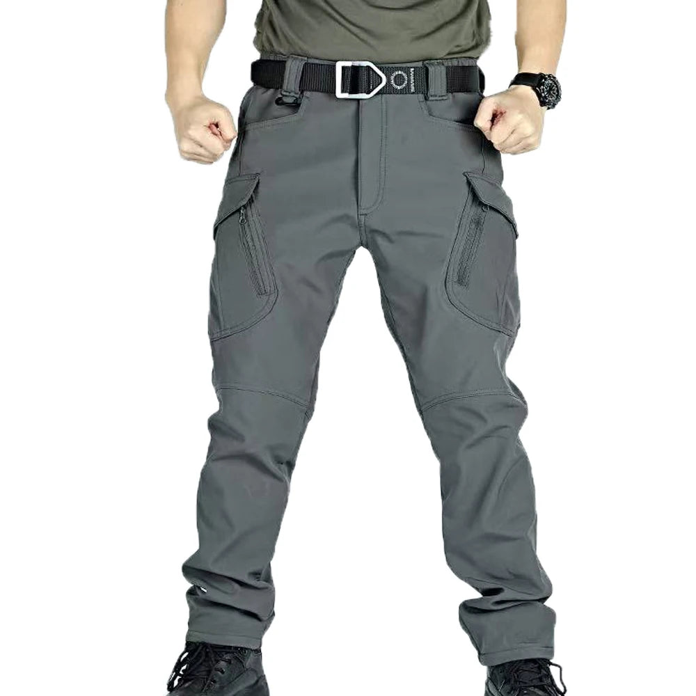 Men Military Autumn Winter Sharkskin Elastic Camping Hiking Trekking Climbing Hunting Pants Outdoor Tactical Cargo Trousers