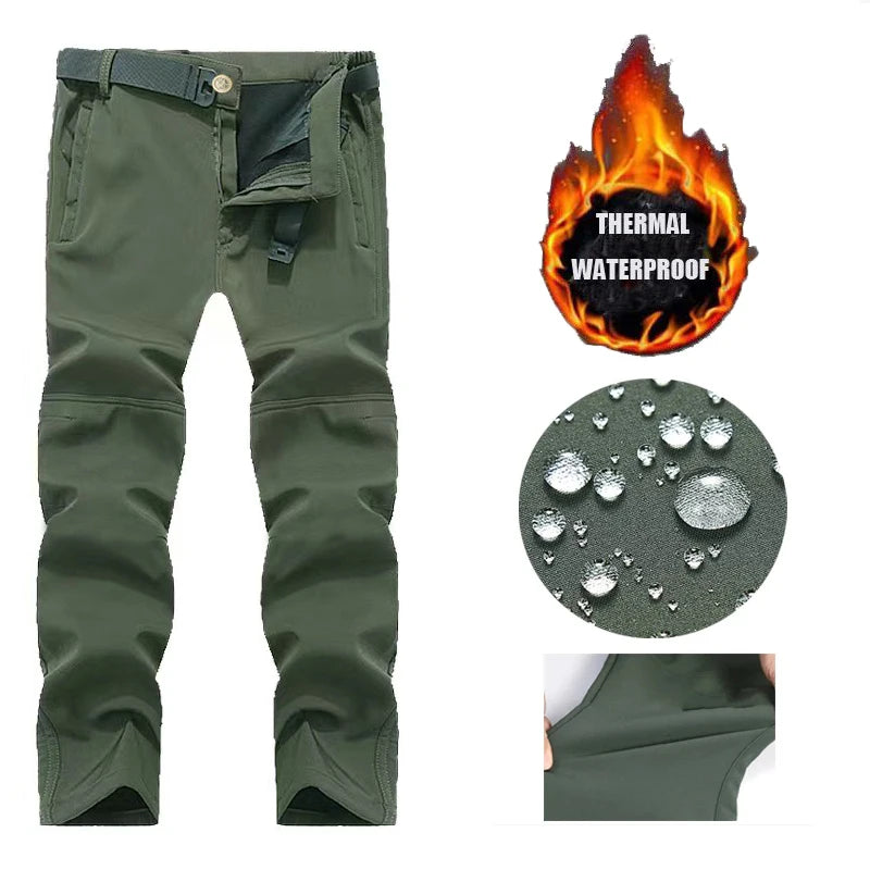 Men Military Autumn Winter Sharkskin Elastic Camping Hiking Trekking Climbing Hunting Pants Outdoor Tactical Cargo Trousers