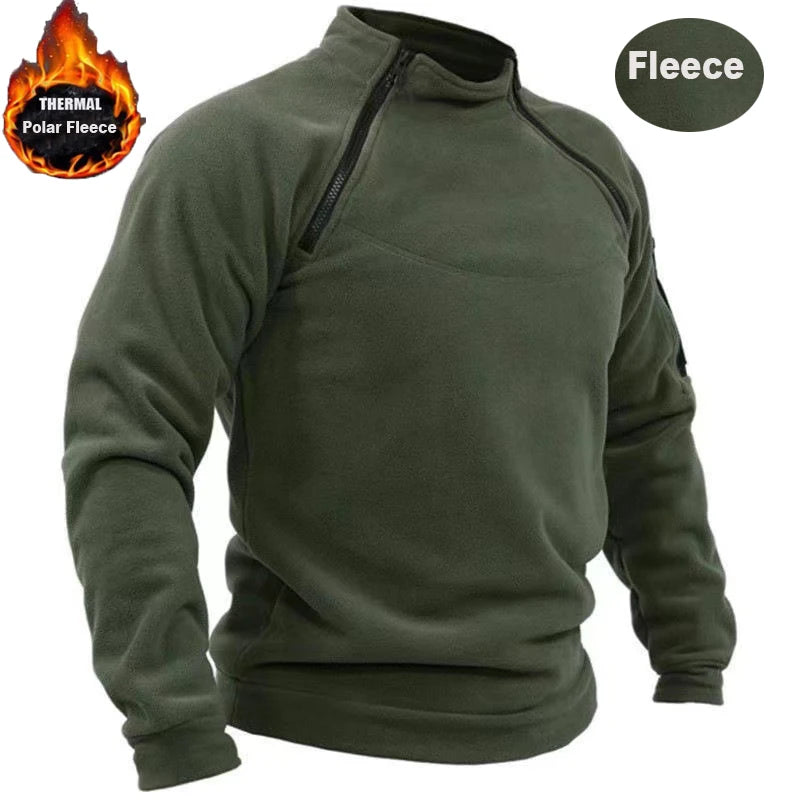 Men's Tactical Outdoor Fleece Jackets Cargo Zippers Pullover Mock Neck Windproof Coat Thermal Hiking Camping Climbing Sweatshirt