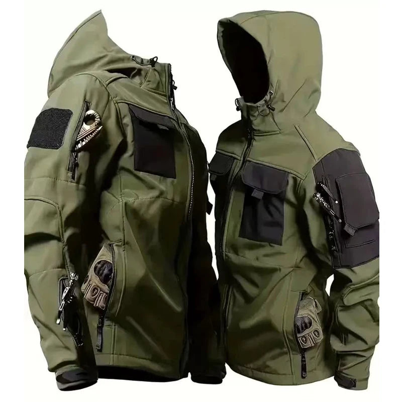 Tactical Waterproof Men SoftShell Fleece Jackets Autumn Winter Cargo Combat Windbreak Warm Multi Pocket Outdoors Camping Hiking