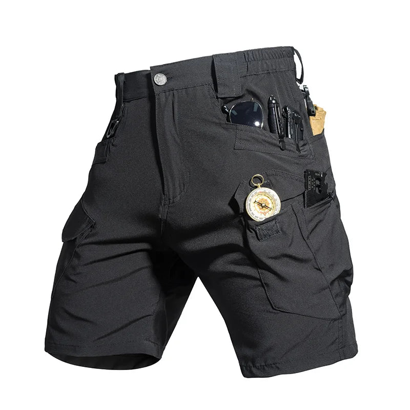 Men's Summer Softshell Elastic Short Pants Fitness Tactical Cargo Military Hiking Camping Climbing Casual Trousers Sportwear