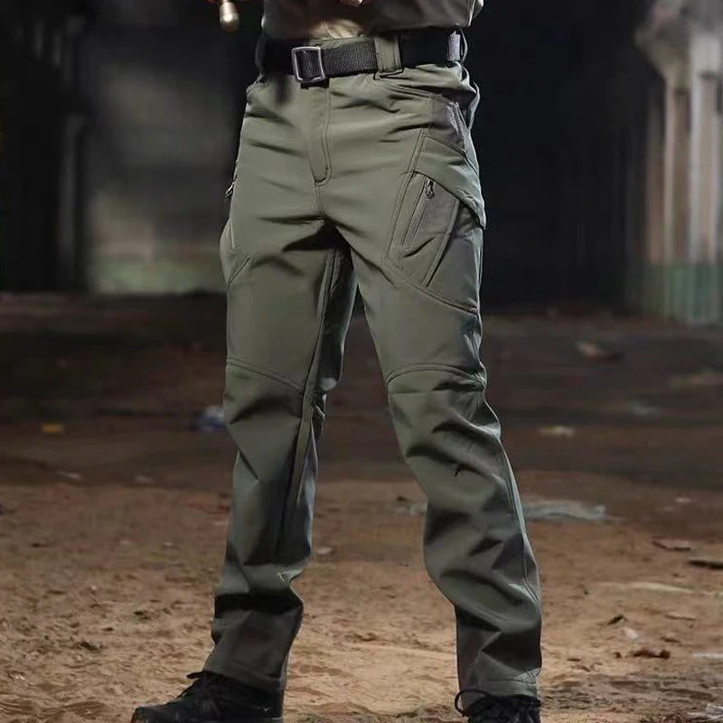 Men Military Autumn Winter Sharkskin Elastic Camping Hiking Trekking Climbing Hunting Pants Outdoor Tactical Cargo Trousers