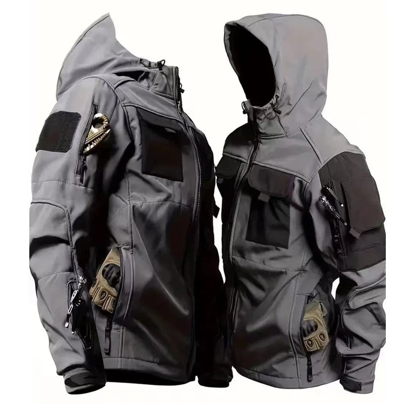 Tactical Waterproof Men SoftShell Fleece Jackets Autumn Winter Cargo Combat Windbreak Warm Multi Pocket Outdoors Camping Hiking