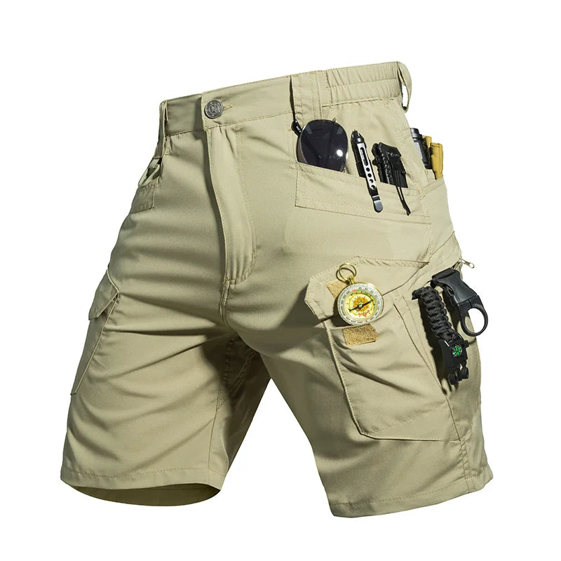 Men's Summer Softshell Elastic Short Pants Fitness Tactical Cargo Military Hiking Camping Climbing Casual Trousers Sportwear