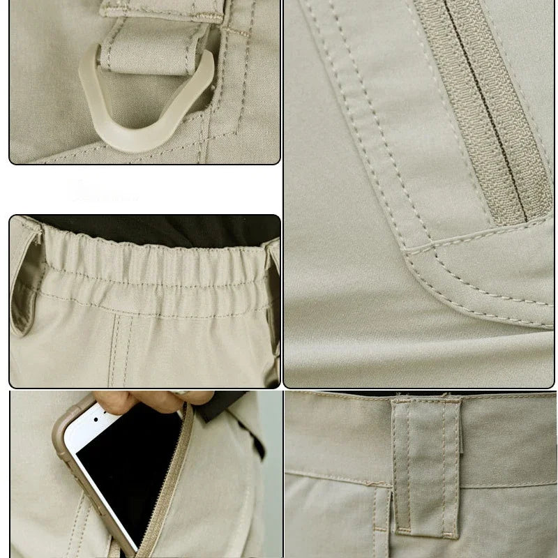 Men Summer Softshell Elastic Short Pants Multi-Pockets Tactical Cargo Military Hiking Camping Climbing Casual Trousers Sportwear