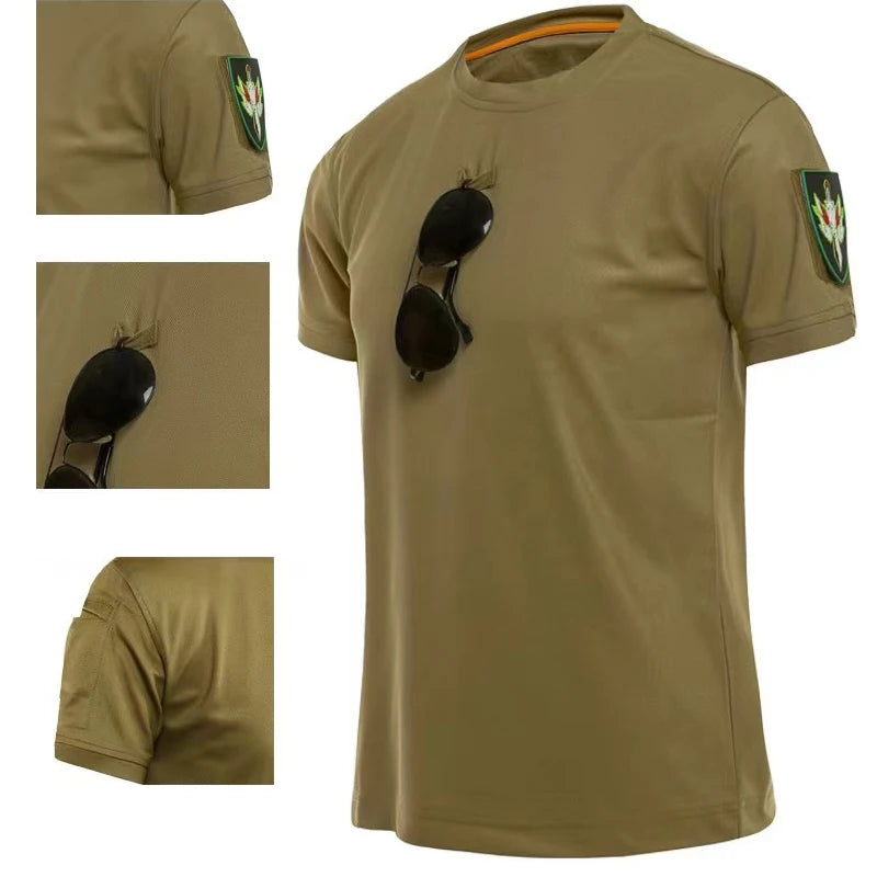 Men's Summer Camping Hiking Trekking Breathable Pullover Quick Dry Tactical Combat T-shirt Climbing Tees Casual Cargo Shirts