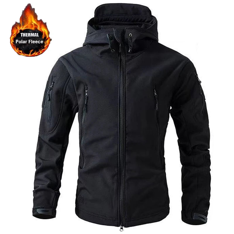 Men Military Tactical Winter Autumn Warm Sharkskin Fleece Hood Cargo Jackets Camping Hiking Climbing Hunting Outdoor Waterproof