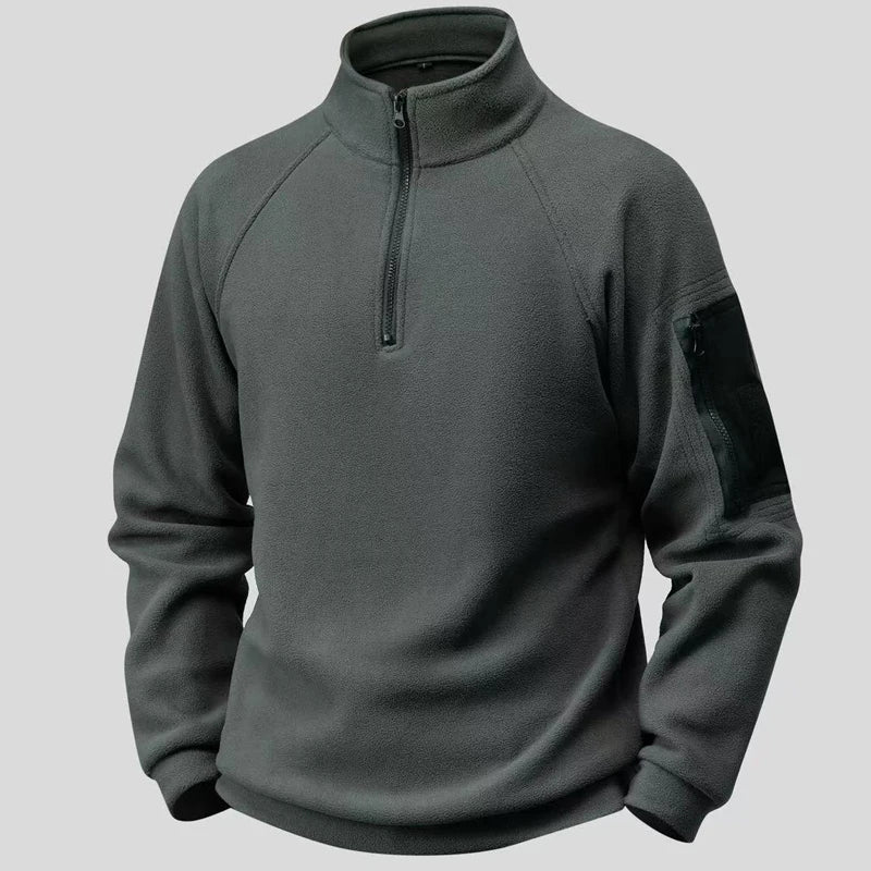 Men's Tactical Outdoor Fleece Jackets Cargo Zippers Pullover Mock Neck Windproof Coat Thermal Hiking Camping Climbing Sweatshirt