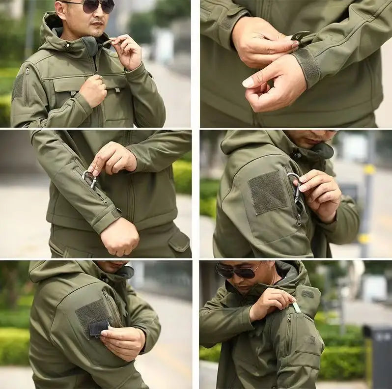Tactical Waterproof Men SoftShell Fleece Jackets Autumn Winter Cargo Combat Windbreak Warm Multi Pocket Outdoors Camping Hiking