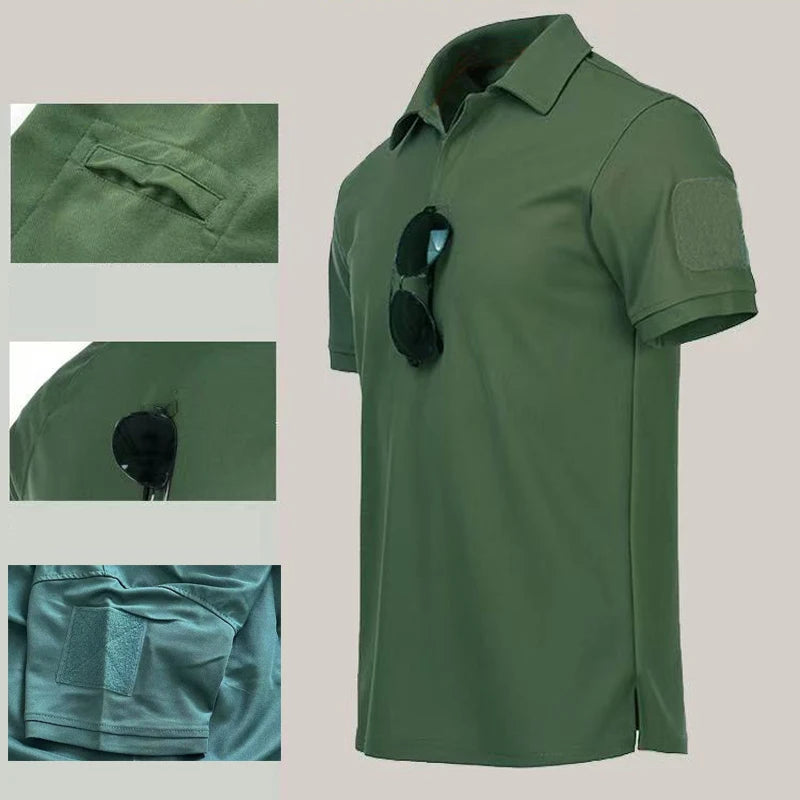 Mens Summer Breathable Cargo Quick Dry Tactical T-Shirt Hiking Camping Casual Running Climbing Pullerovers Military Tops