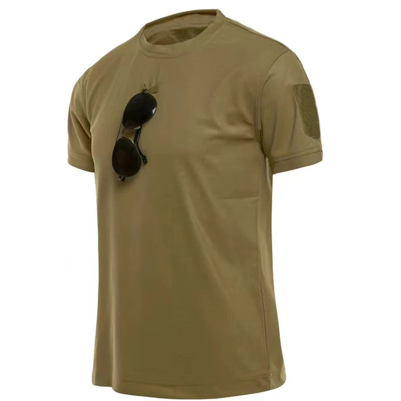 Mens Summer Breathable Cargo Quick Dry Tactical T-Shirt Hiking Camping Casual Running Climbing Pullerovers Military Tops