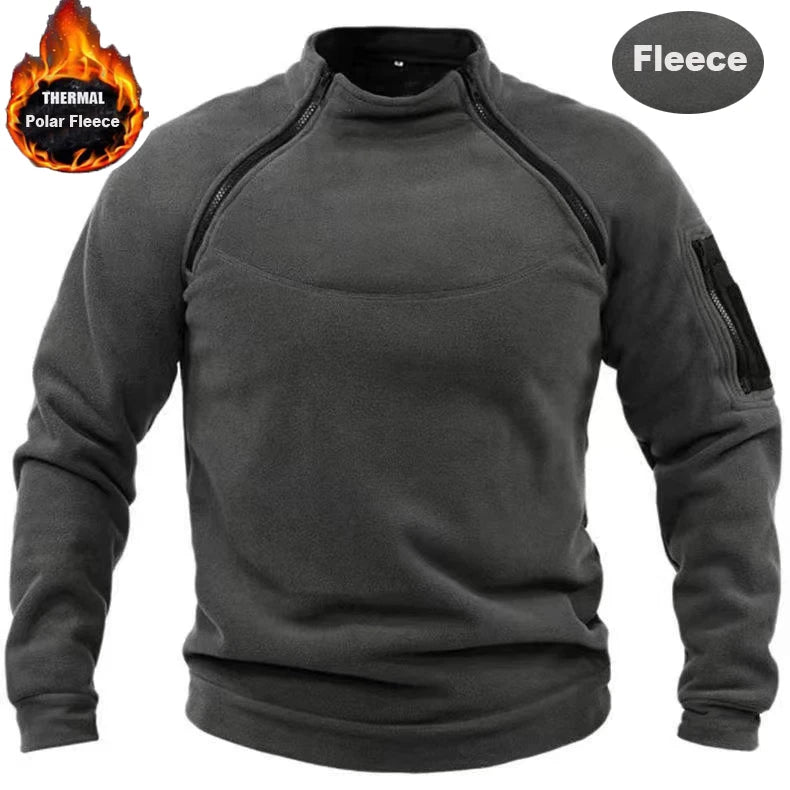 Men's Tactical Outdoor Fleece Jackets Cargo Zippers Pullover Mock Neck Windproof Coat Thermal Hiking Camping Climbing Sweatshirt