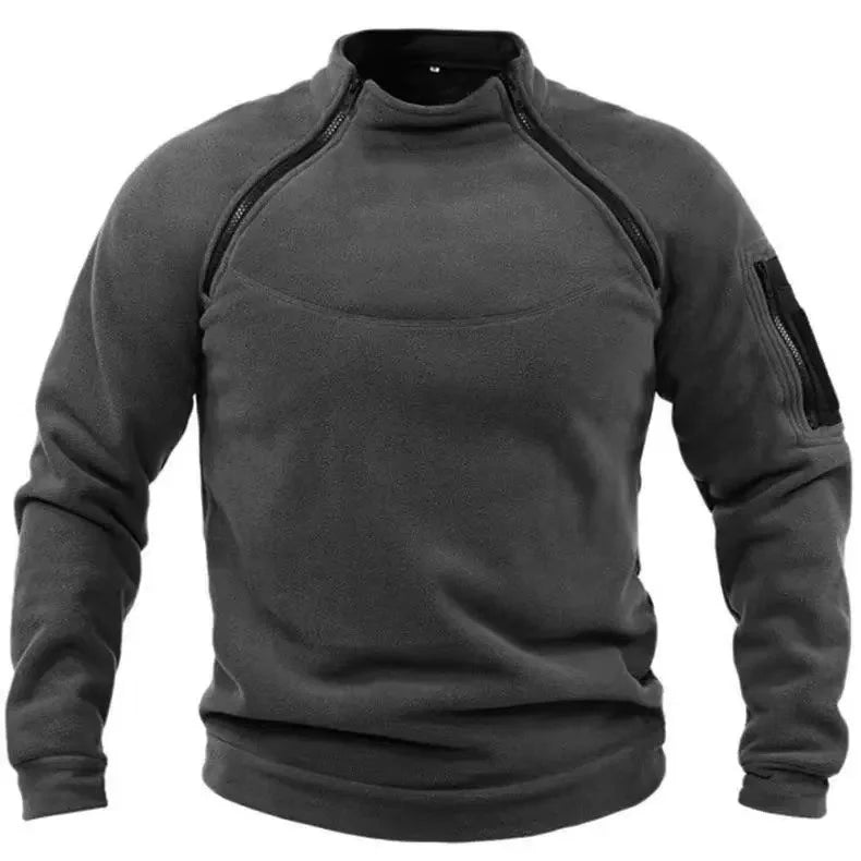 Men's Tactical Outdoor Fleece Jackets Cargo Zippers Pullover Mock Neck Windproof Coat Thermal Hiking Camping Climbing Sweatshirt
